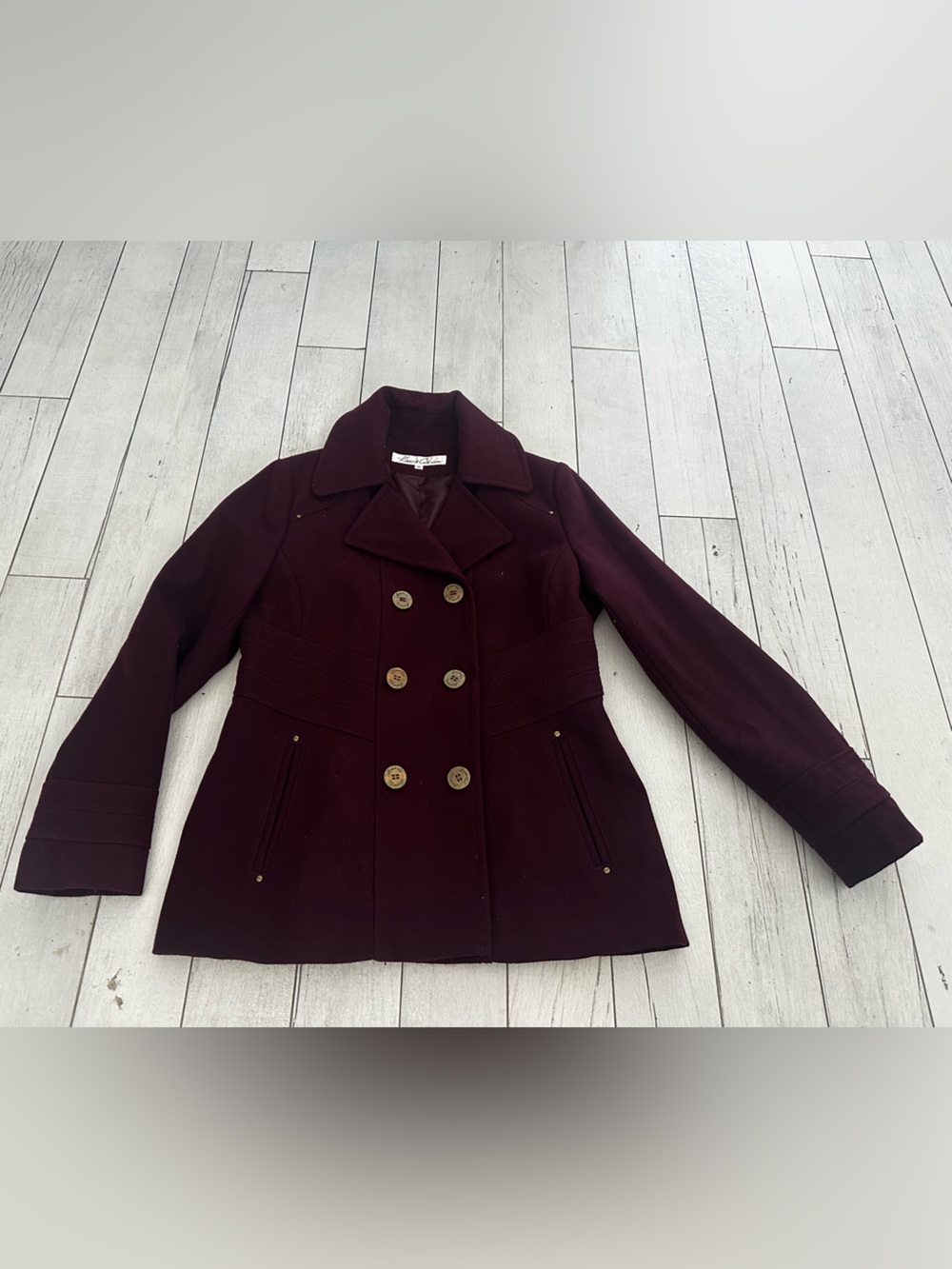 Kenneth Cole Double-Breasted Peacoat - Deep Burgundy